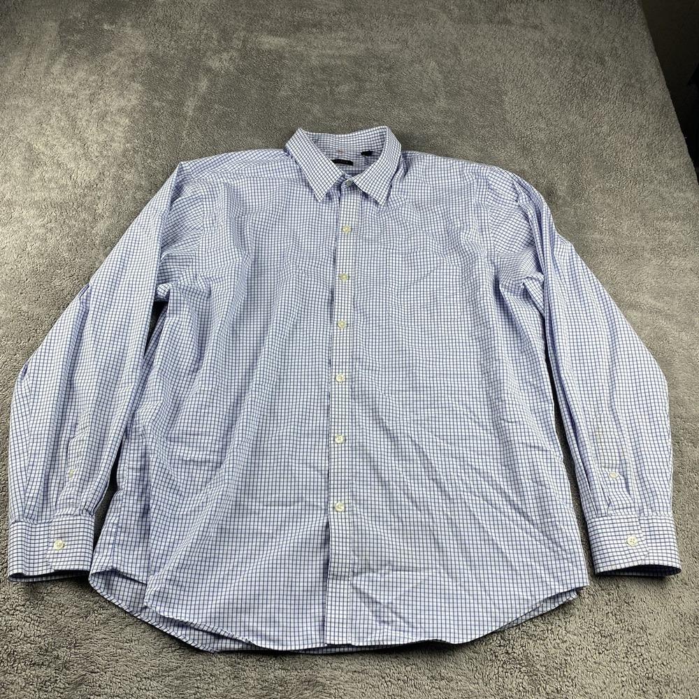 Van Heusen Travler‎ Dress Shirt Mens XL 17-17.5 Blue Long Sleeve Button Down